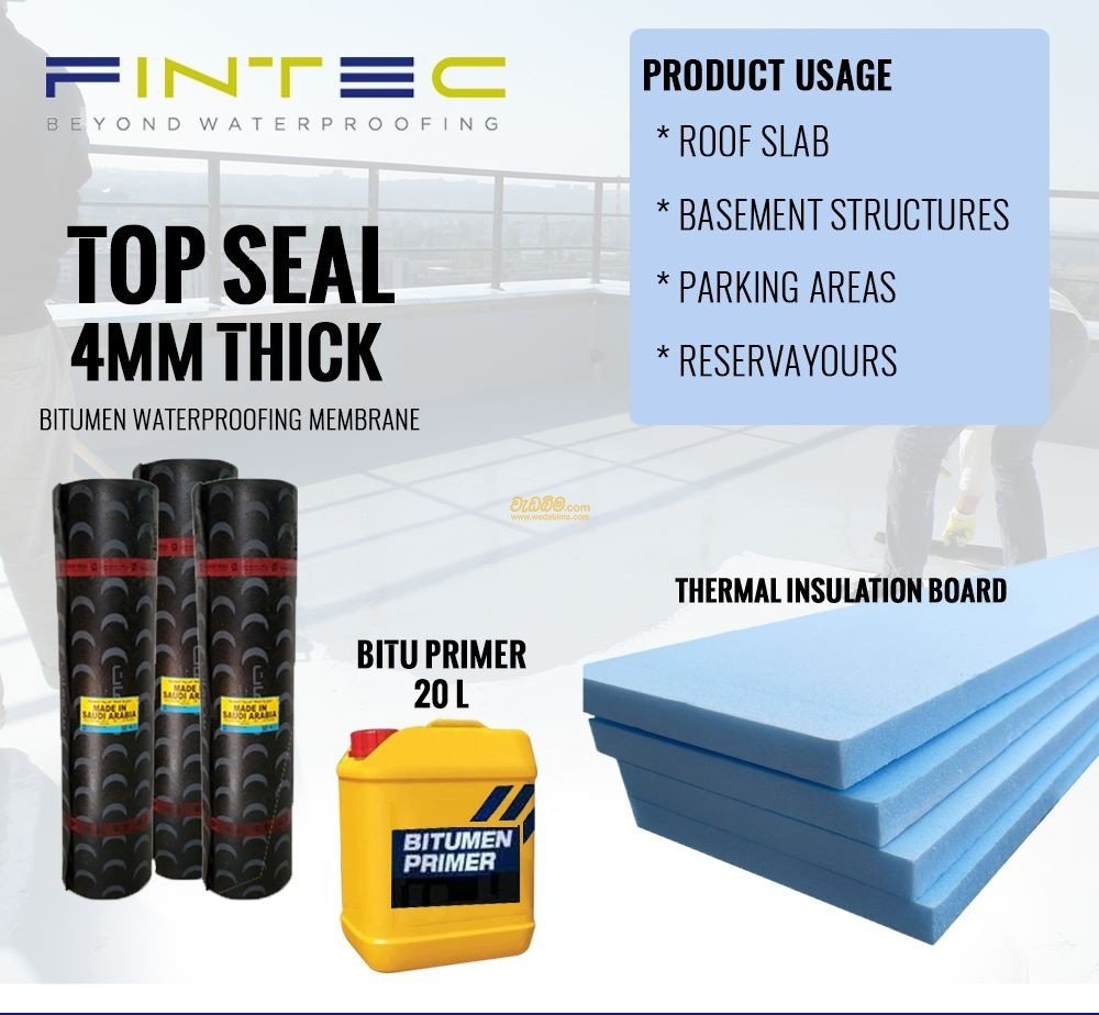 Top Seal, Bitu prime, Heat insulation for roof slab waterproofing colombo
